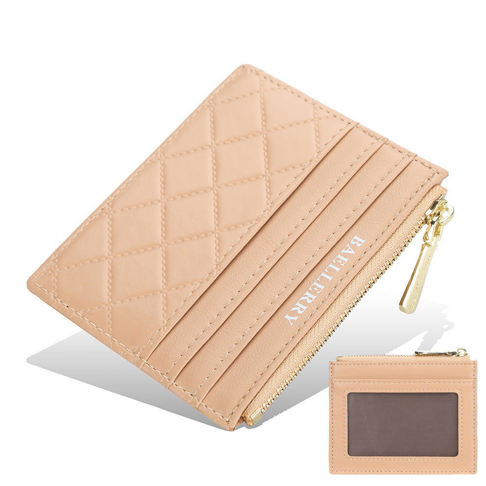 Estuche delgado con cremallera para tarjetas de identificación y licencia de conducir para mujer