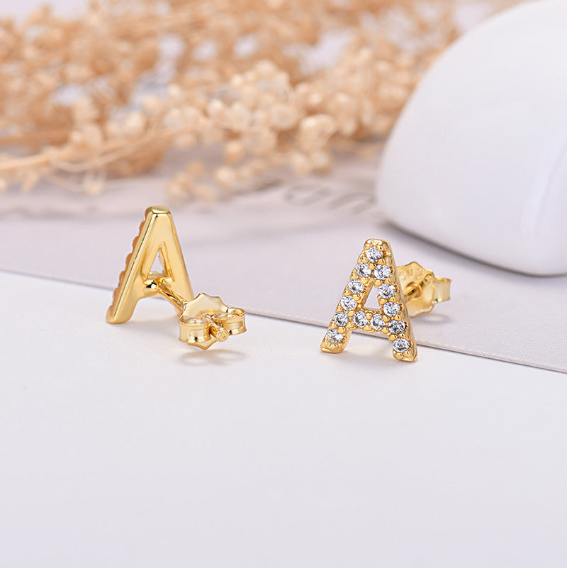 26-letter Zircon Earrings  Uppercase Letters