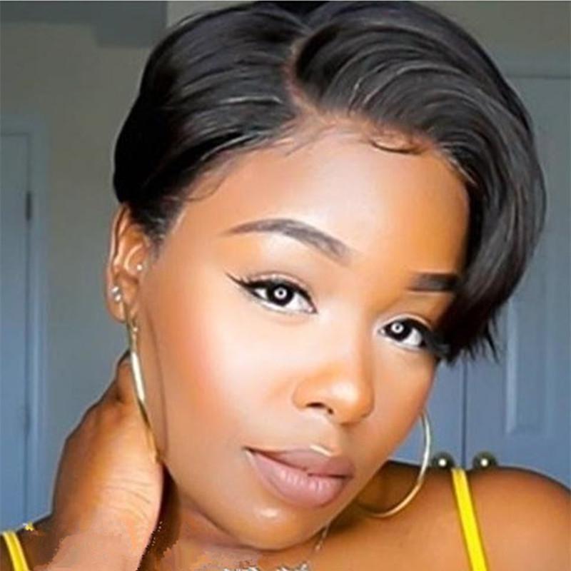 Pelucas cortas bob con encaje frontal para mujeres negras, cabello humano