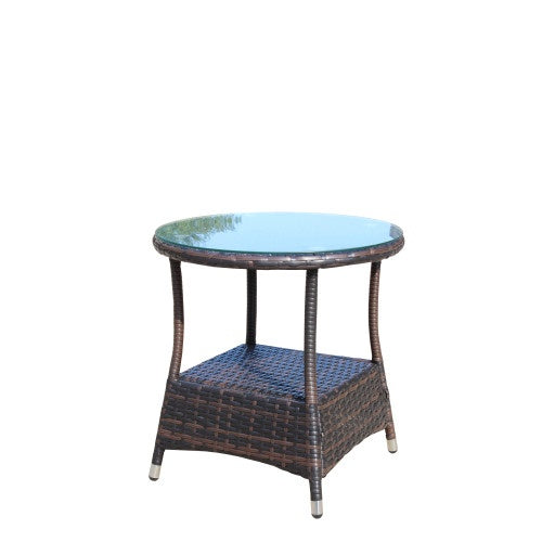 Muebles de exterior para patio, 1 mesa de centro redonda con vidrio templado transparente