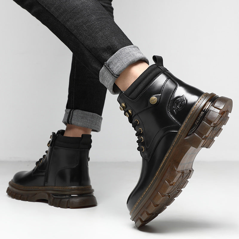 Botas de plataforma estilo británico de algodón cálido con forro polar
