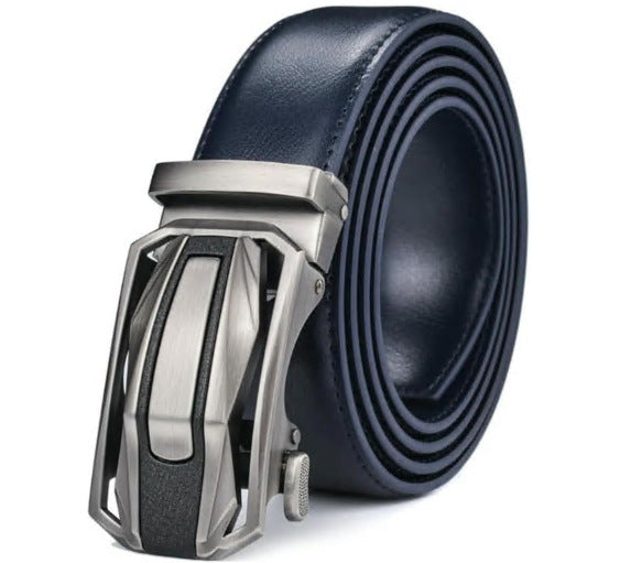 Cinturón de piel de vaca de doble capa para hombre, elegante, informal, de negocios, combinable, para pantalones.