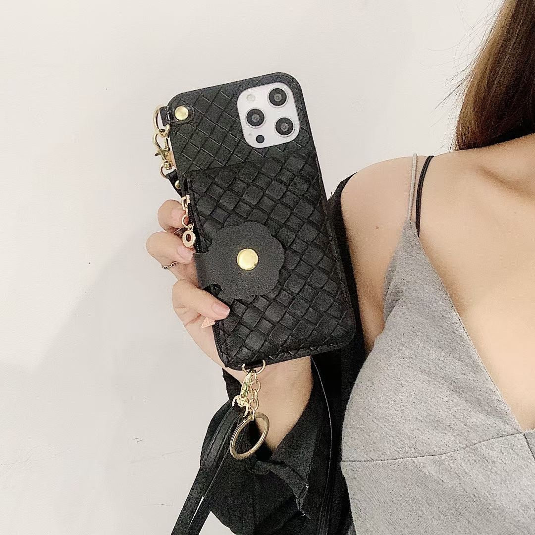 Monedero con funda para teléfono con cordón trenzado