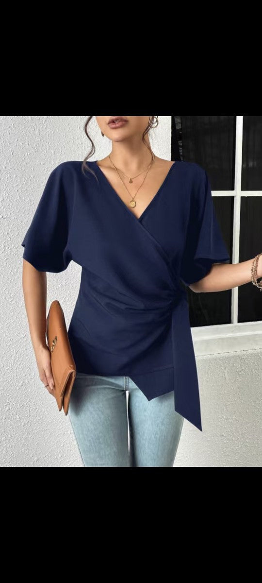 V-neck Slim-fit Short-sleeve Top Fashionable And Versatile