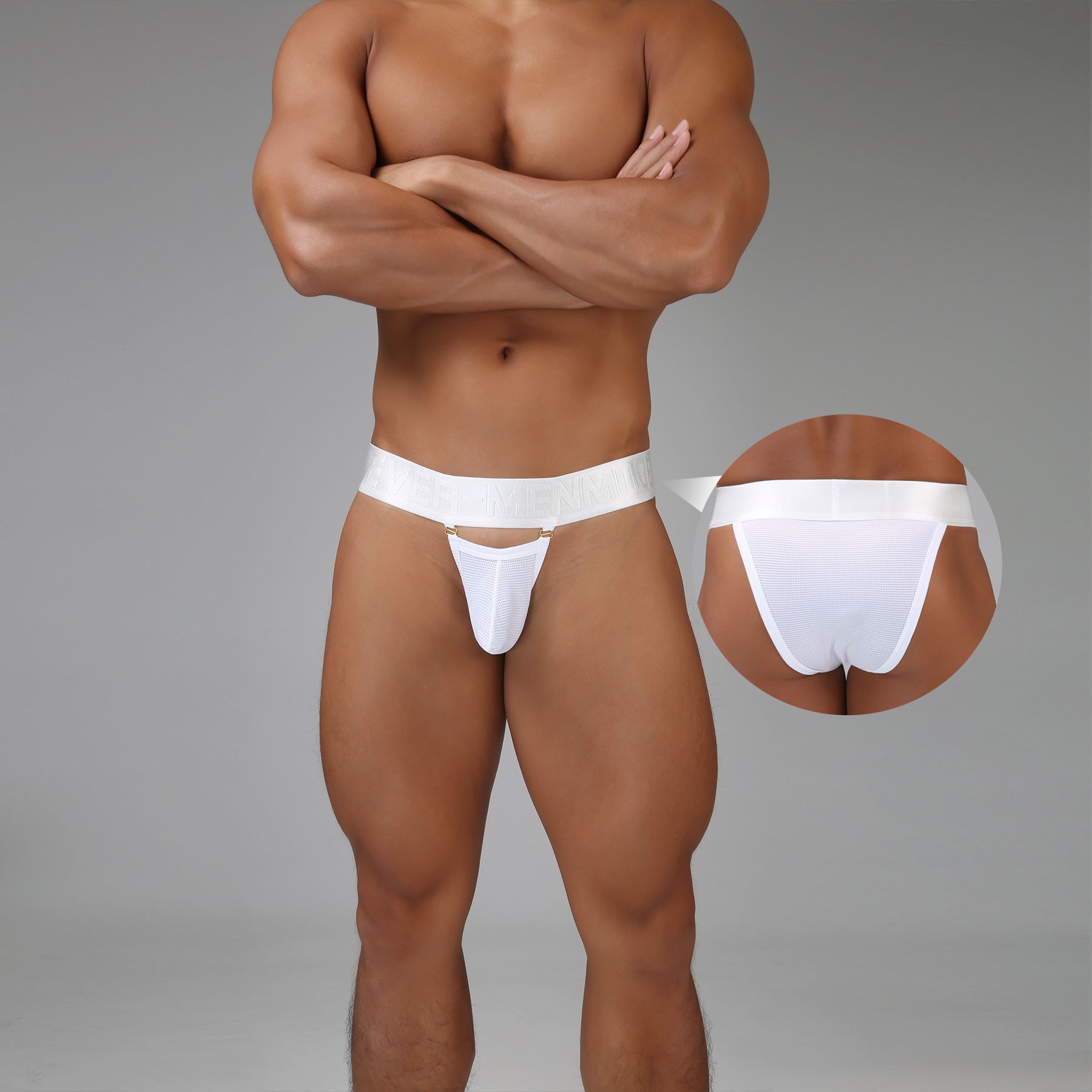 Calzoncillos de malla ultrafinos para hombre con cintura ancha y ajuste semi-ajustado.