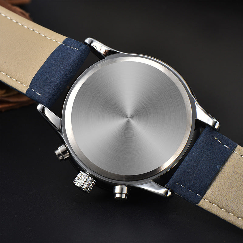 Reloj de cuarzo con correa de cuero y calendario de moda para hombre
