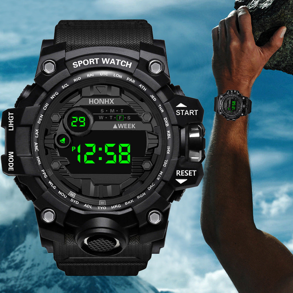 Reloj electrónico luminoso multifuncional deportivo impermeable para hombre