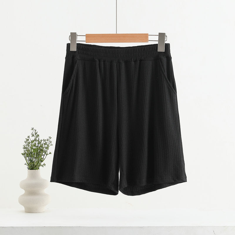 Pocket Shorts For Women, Summer Outerwear, High-waisted, Vertical Stripe Jacquard