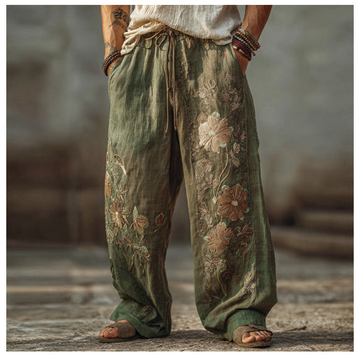 Pantalones casuales, holgados y rectos para hombre con estampado digital.