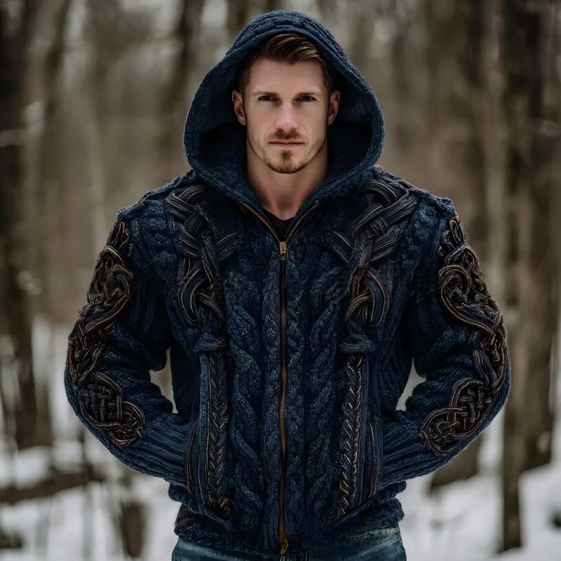 Sudadera con capucha informal estampada con dos bolsillos y cremallera para hombre