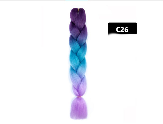 Peluca de seda africana de alta temperatura con fibra química y trenza grande en color degradado