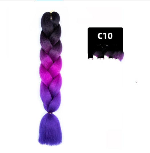 Peluca de seda africana de alta temperatura con fibra química y trenza grande en color degradado