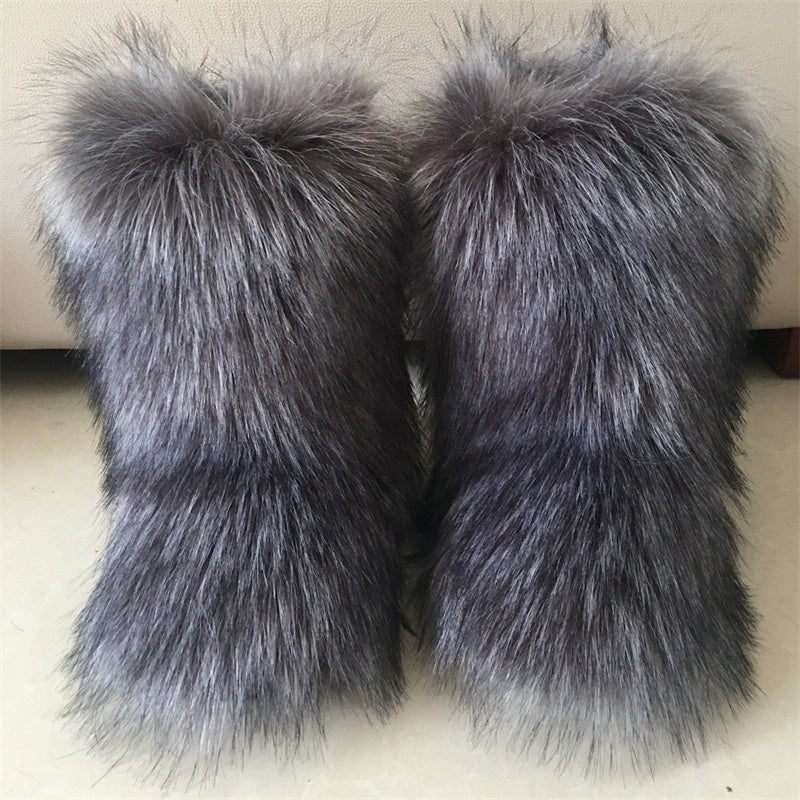 Botas de nieve de piel de zorro y perro mapache