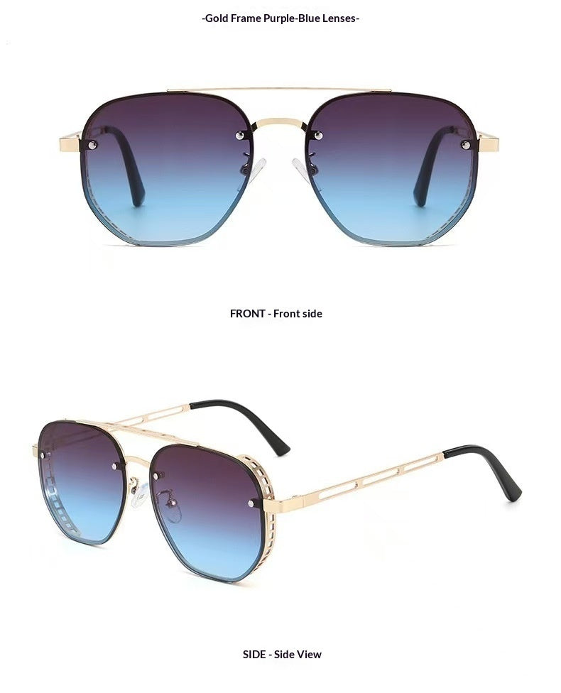 Retro Double-bridge Hollow-out Metal Sunglasses With A Premium, High-end Look