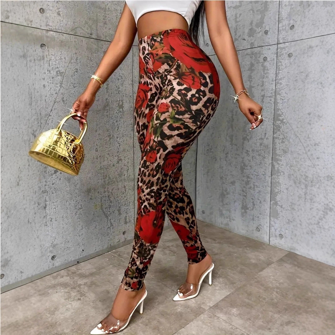 Leggings con cintura elástica y estampado floral para mujer