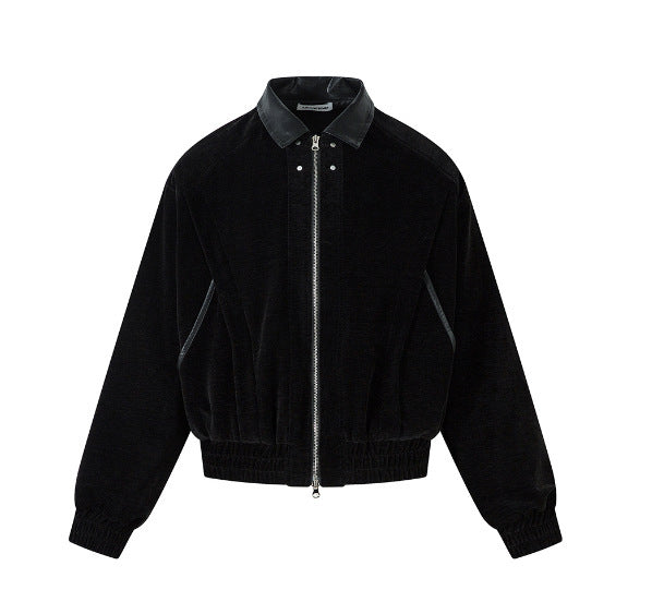 Rivet Contrast-Fabric Suede Patchwork Lapel Jacket