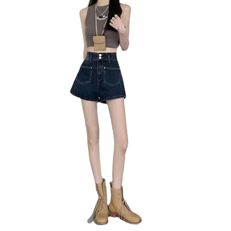 Nuevos pantalones cortos vaqueros adelgazantes de estilo americano, de pierna recta y pierna ancha
