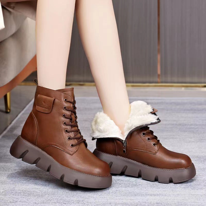 Botas de nieve de piel para mujer, de piel suave para invierno