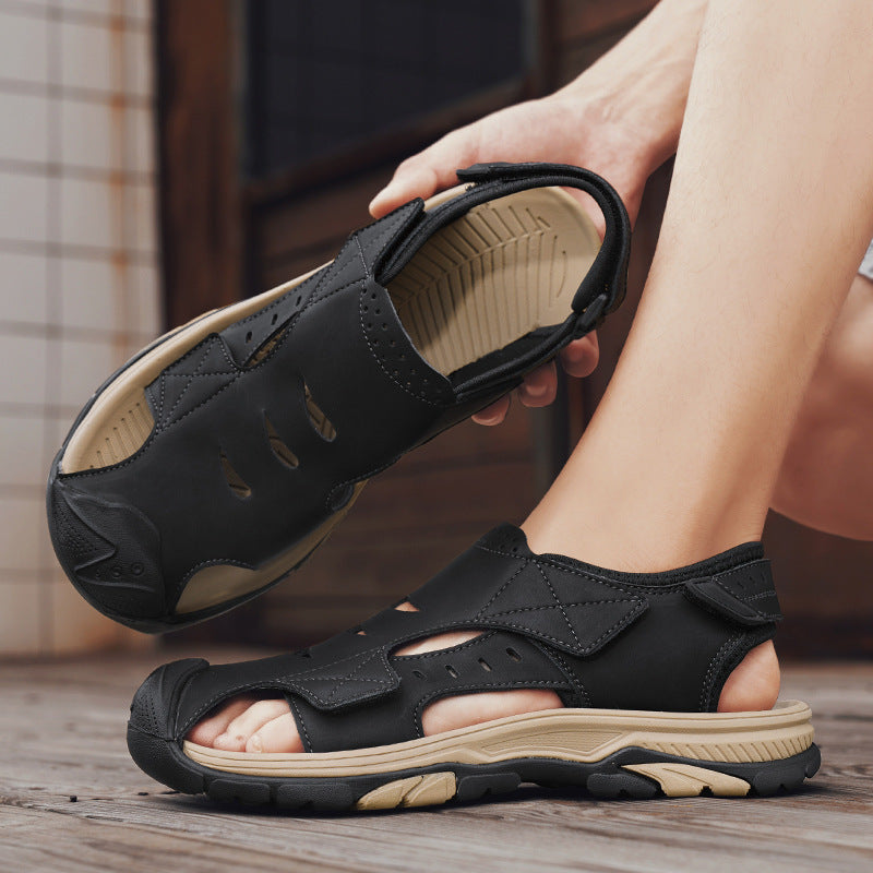 Sandalias de playa de talla grande de cuero transpirable para hombre