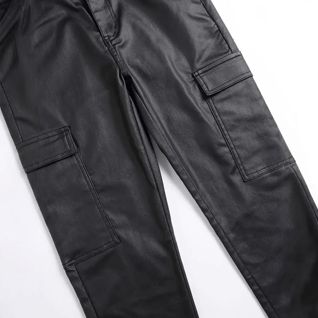 Pantalones de PU a prueba de viento para hombre, ideales para motocicletas y actividades al aire libre.
