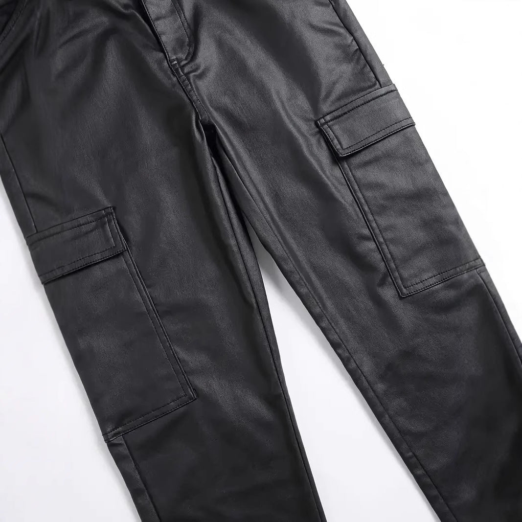Pantalones de PU a prueba de viento para hombre, ideales para motocicletas y actividades al aire libre.