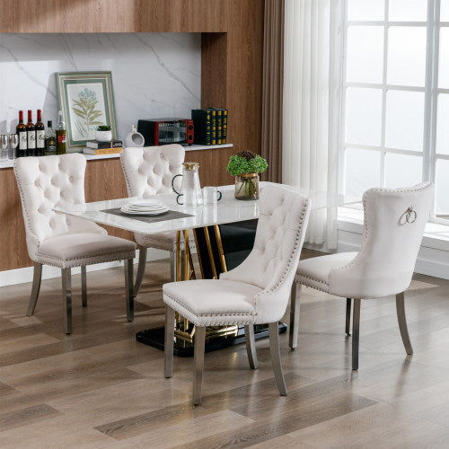High-end Tufted Solid Wood Contemporary Velvet Upholstered Dining Chair With Chrome Stainless Steel Plating Legs,Nailhead Trim,Set Of 2