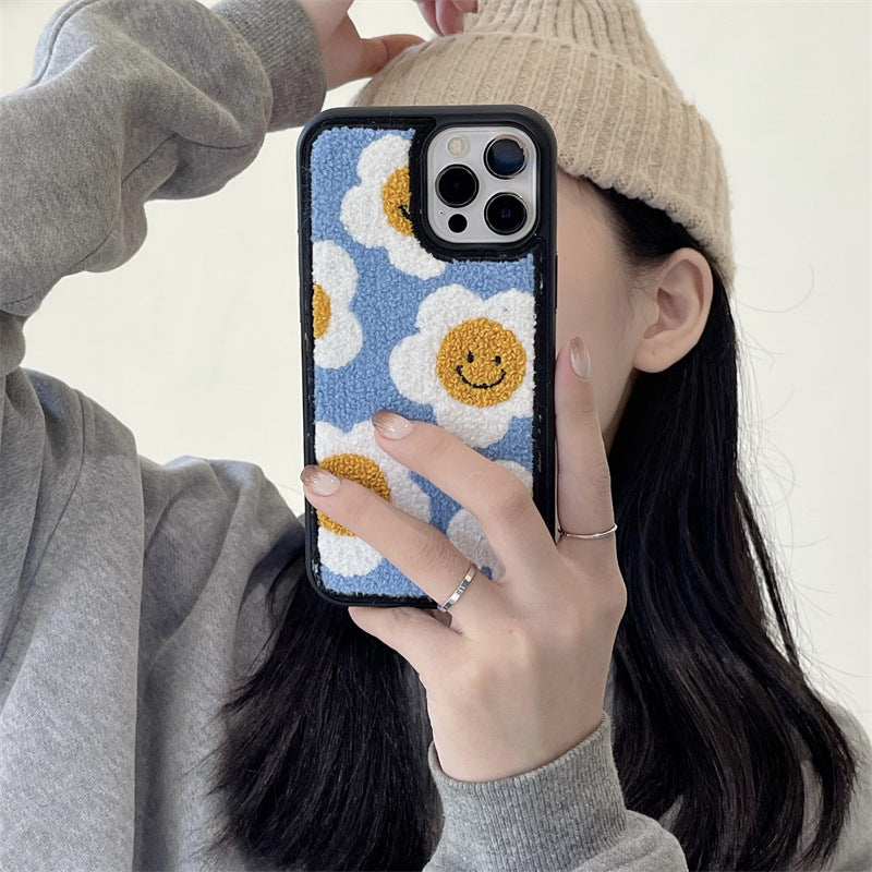 Funda de teléfono de felpa con flores creativa y sencilla
