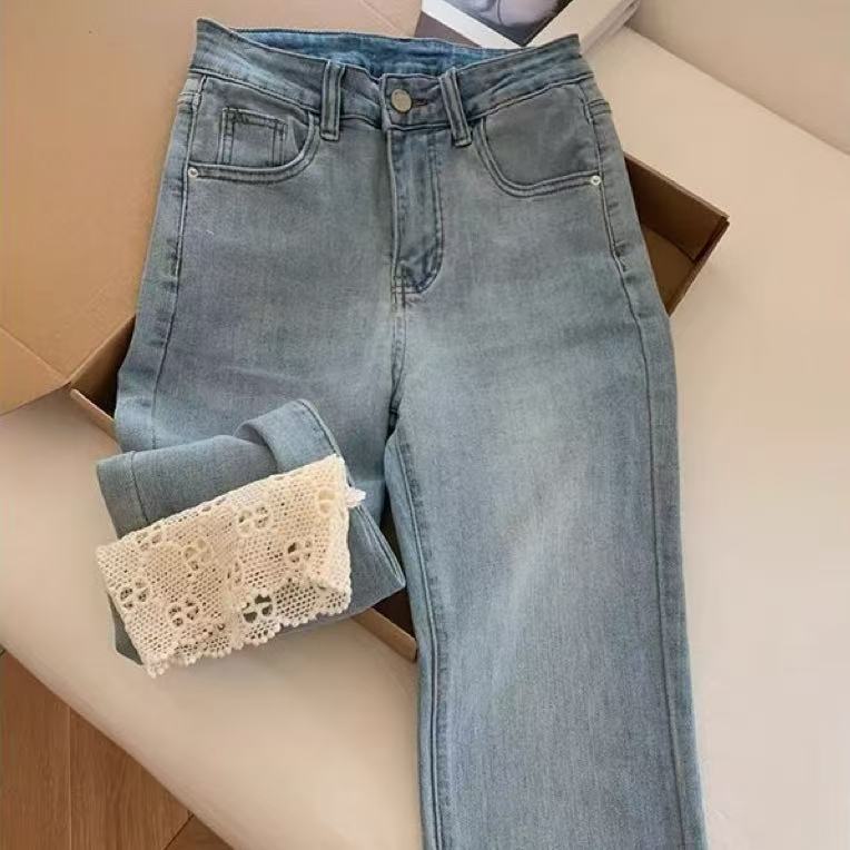 Vaqueros rectos con encaje retro de moda para mujer