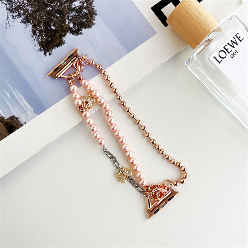 Reloj con cadena de metal y perla, pequeña fragancia