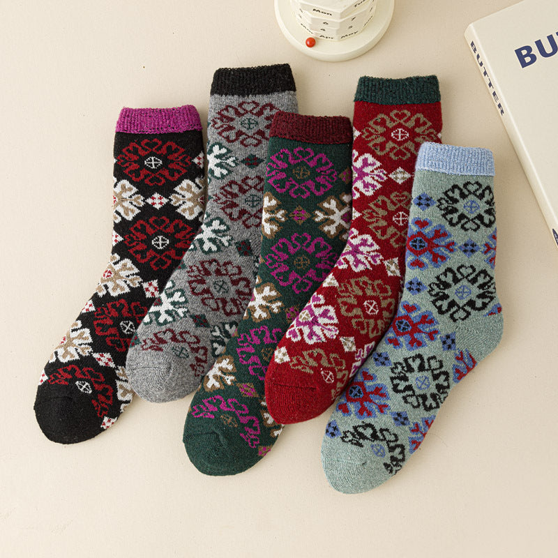 Thick Warm Terry Socks In A Retro Color Palette For Women
