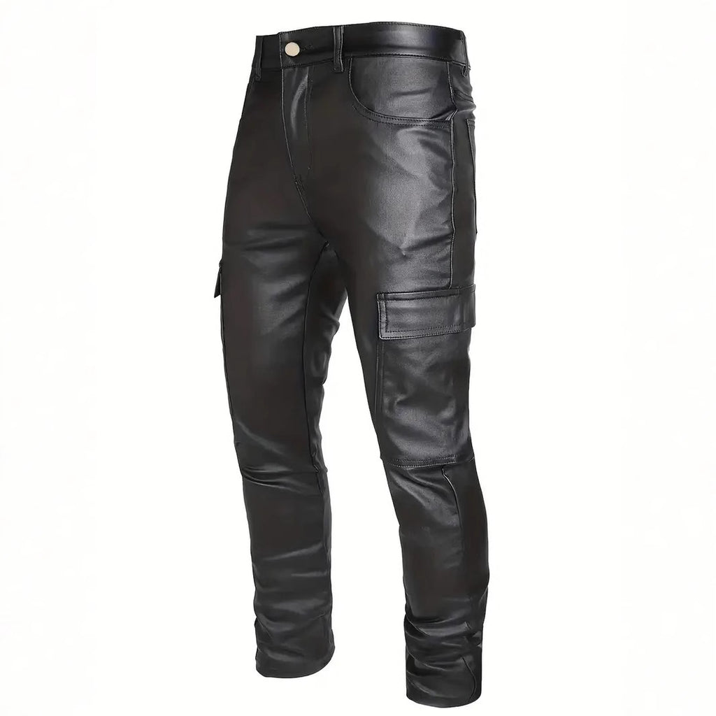 Pantalones de PU a prueba de viento para hombre, ideales para motocicletas y actividades al aire libre.