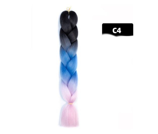 Peluca de seda africana de alta temperatura con fibra química y trenza grande en color degradado