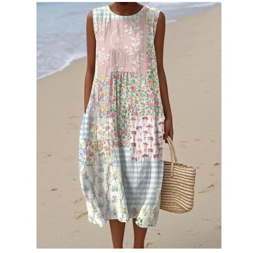 Vestido de mujer con cintura elástica y estampado de moda