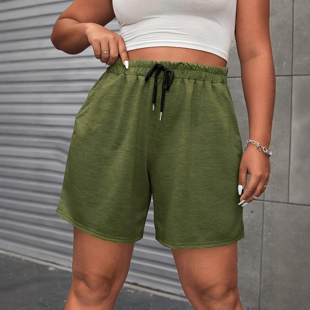Spring/Summer New Women's Fashion Solid-Color Faux Drawstring Pants Sports Plus-Size Shorts