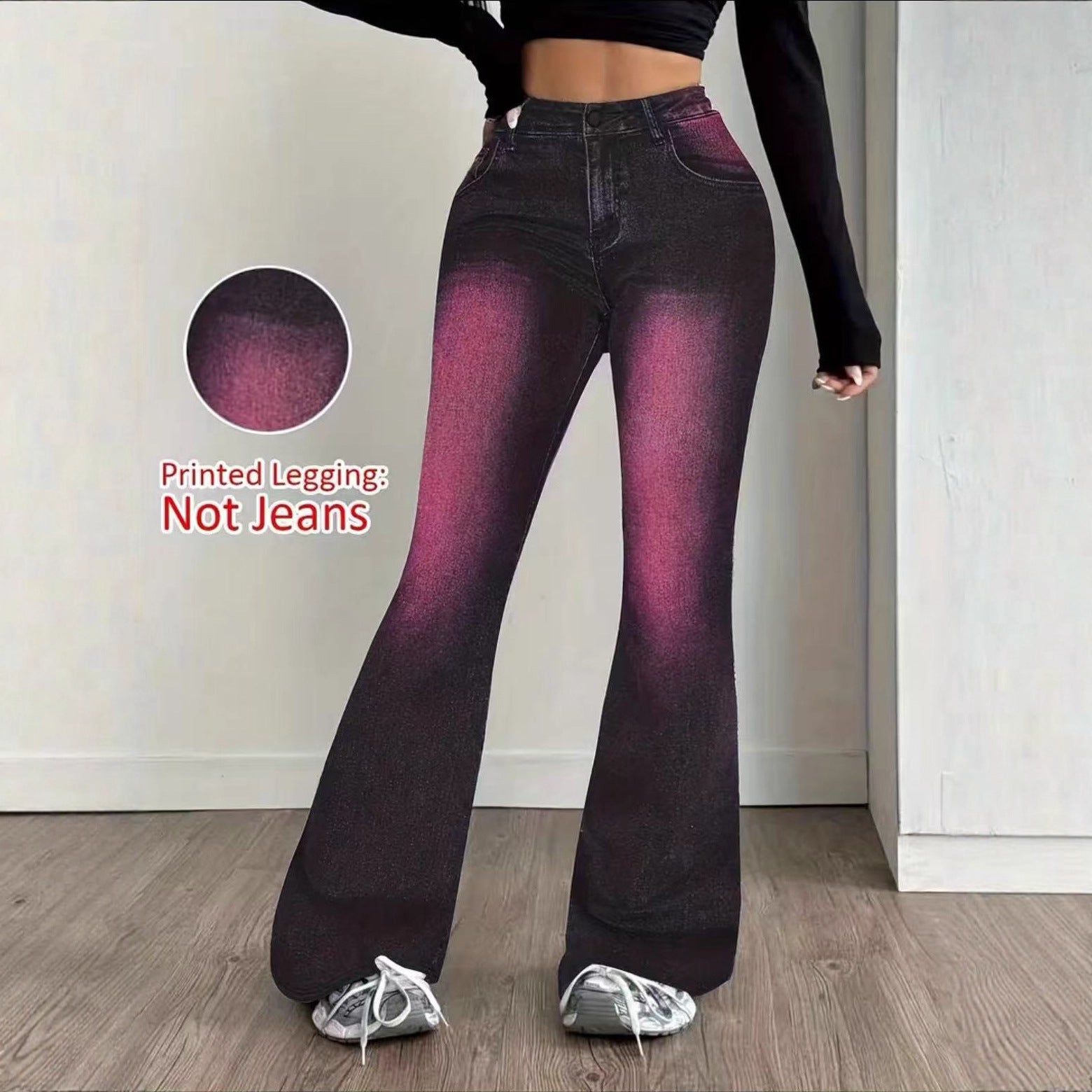 Womens Stretchy Slim-Fit Faux Denim Printed Pants