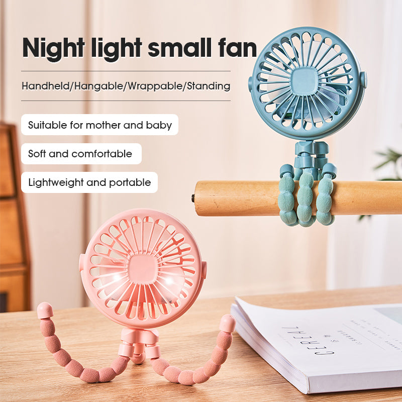 Mini ventilador portátil multifuncional para cochecito de niños con carga USB y diseño de pulpo