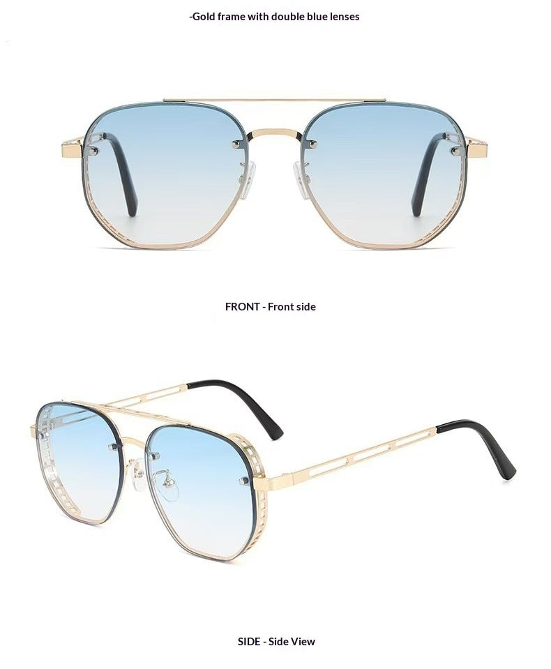 Retro Double-bridge Hollow-out Metal Sunglasses With A Premium, High-end Look