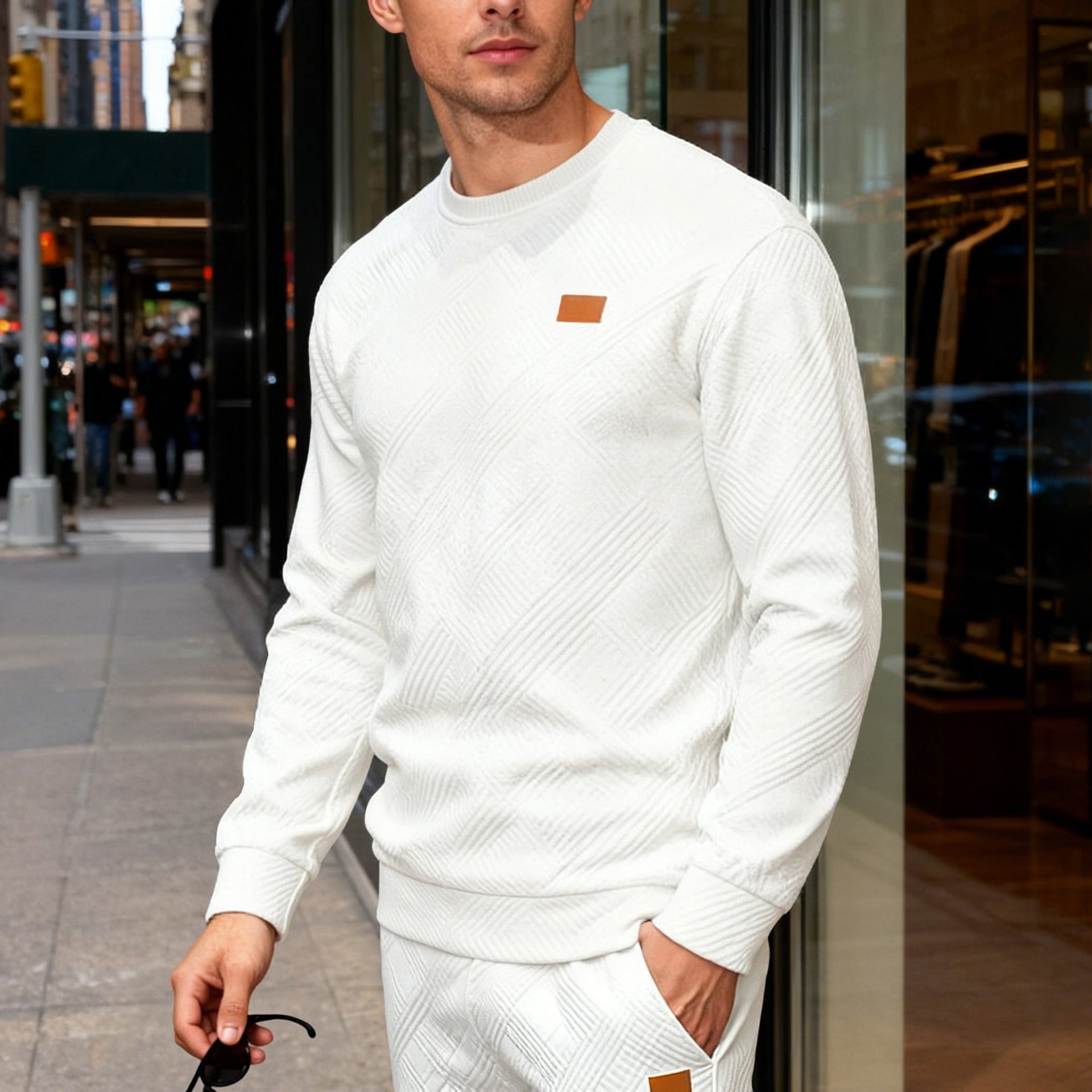 Simple Relaxed-fit Crew-neck Sweatshirt With A Textured Weave For Everyday Wear