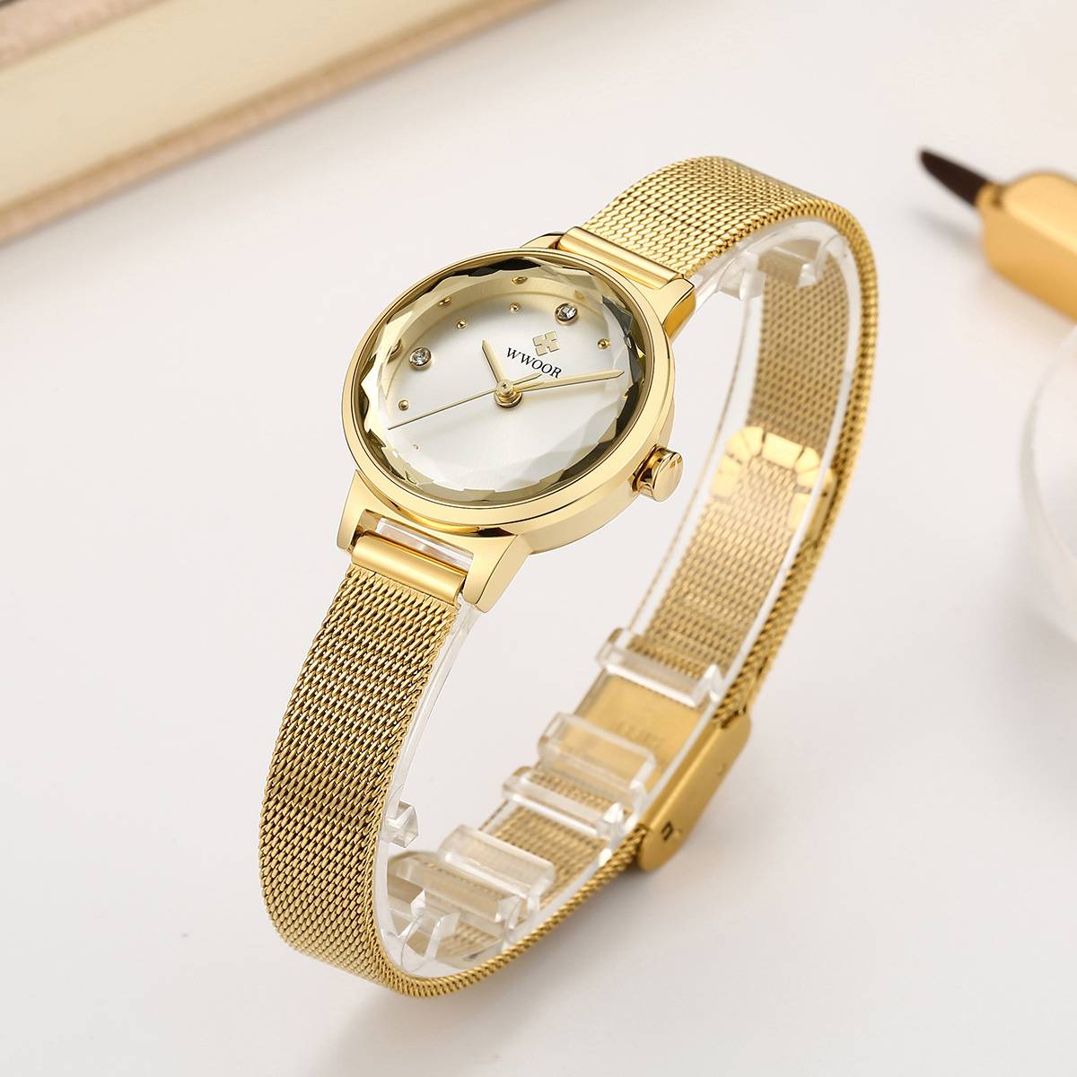 Reloj de cuarzo sencillo de moda para mujer con correa de malla