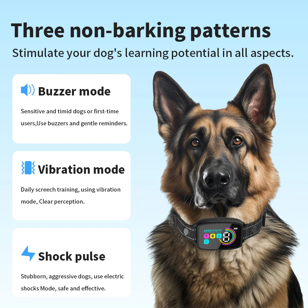 Collar inteligente automático antiladridos para perros, recargable, con pantalla digital HD, resistente al agua IP67, ideal para mascotas.
