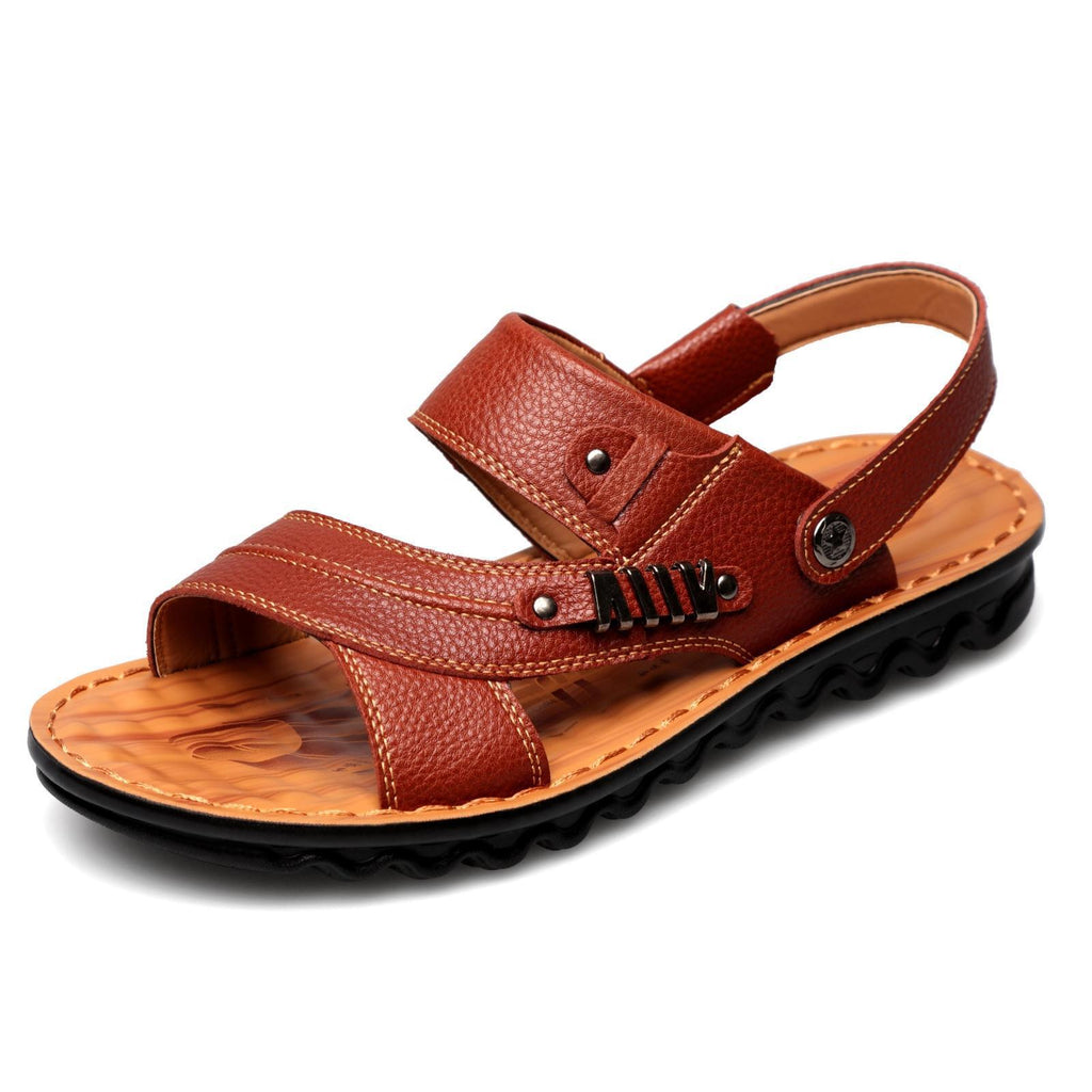 Sandalias de piel de vaca de primera capa para hombre, zapatos de playa, zapatillas antideslizantes