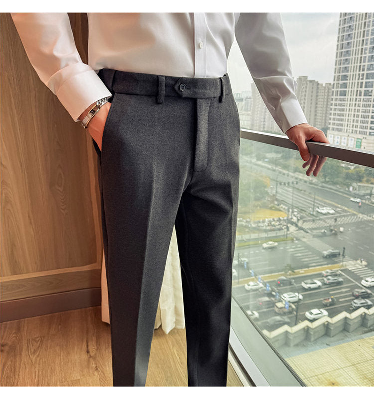 Pantalones de lana gruesos y cálidos con cintura elástica invisible para hombre