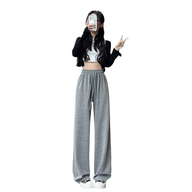 Pantalones de punto rectos de cintura alta y pierna ancha para mujer