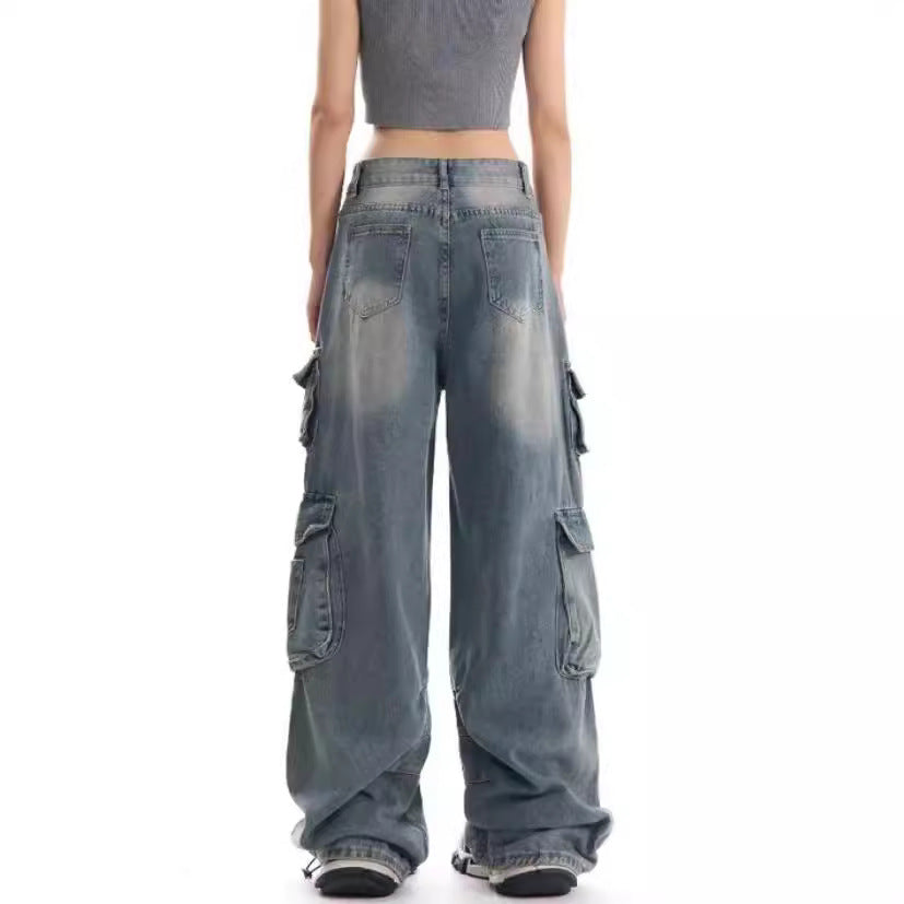 Womens Workwear Distressed Design Floor-Length Trousers
