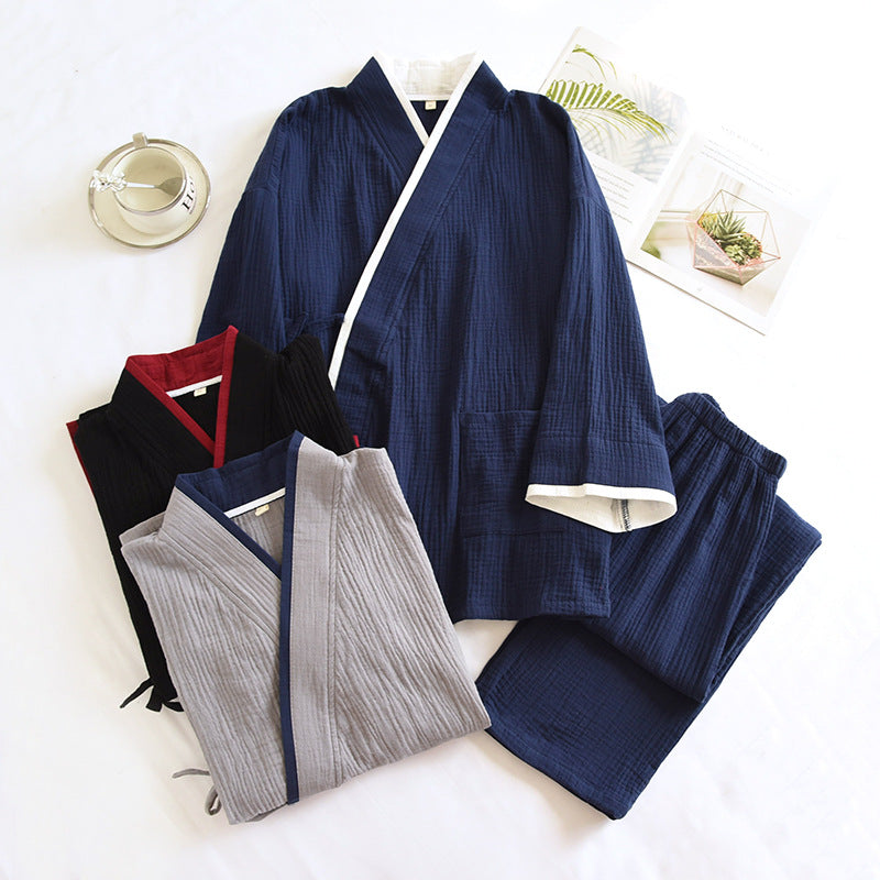 Conjunto de pijama de gasa de algodón puro estilo kimono Hanfu para hombre