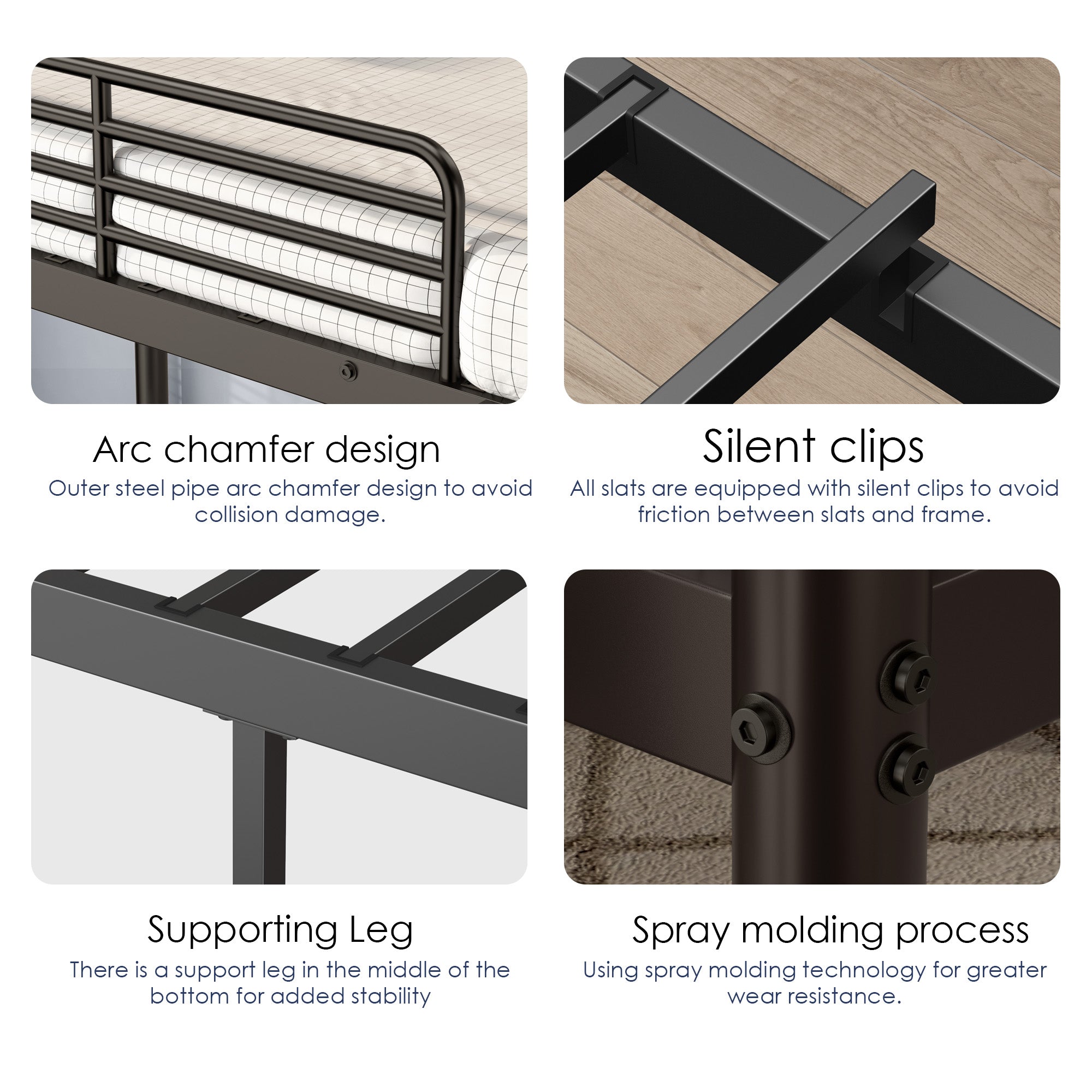 Litera tipo loft, tamaño individual sobre individual, con escalera y barandilla, listones de metal resistentes, sin necesidad de somier, mueble compacto para dormitorio, color negro