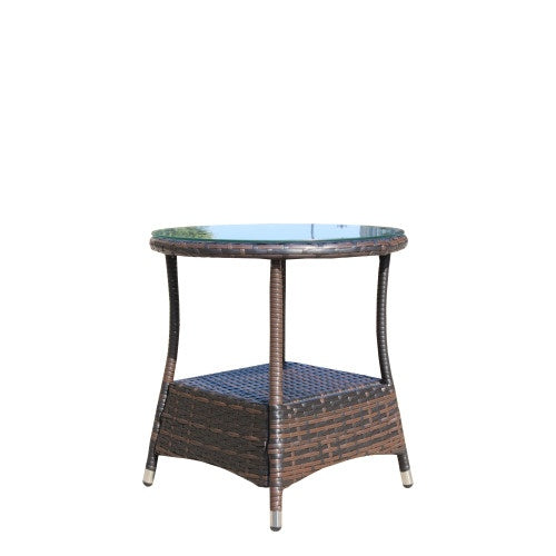 Muebles de exterior para patio, 1 mesa de centro redonda con vidrio templado transparente