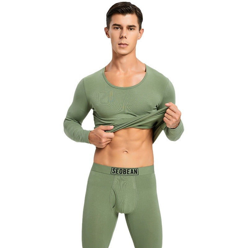 Ropa interior térmica de punto de algodón elástico, ajustada, para otoño