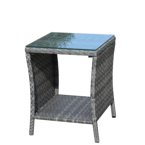 Muebles de exterior para patio, 1 mesa de centro con vidrio templado transparente
