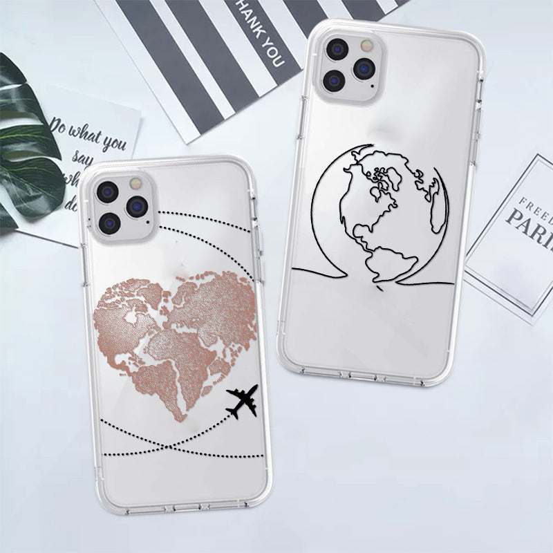 Funda de silicona transparente para teléfono con diseño de mapa de moda
